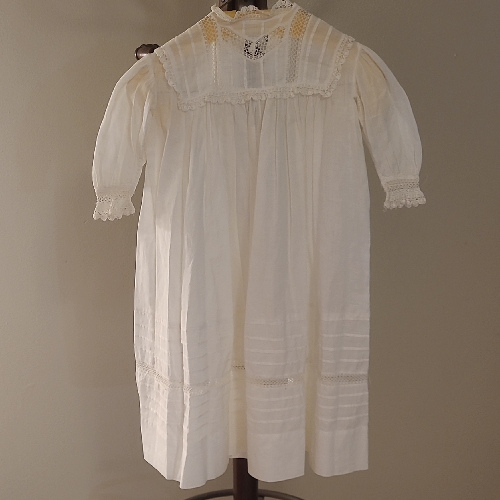 Elegant Vintage White Lace Trimmed Cotton Doll Dress